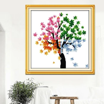 

NAIYUE Cross Stitch Four Season Tree Embroidery Needlework Sets Landscape Kits White Canvas DIY Home Decor 14CT 40x50cm