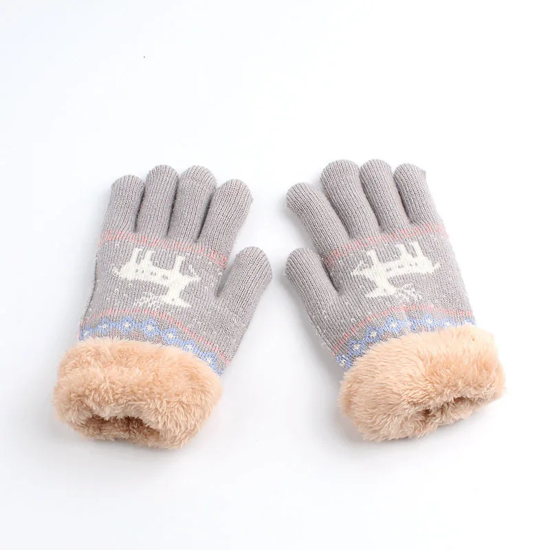 Sparsil Детские Зимние трикотажные перчатки с рисунком рождественского оленя, полный палец, рукавицы плюс бархатные плотные теплые перчатки для мальчиков и девочек Kawaii