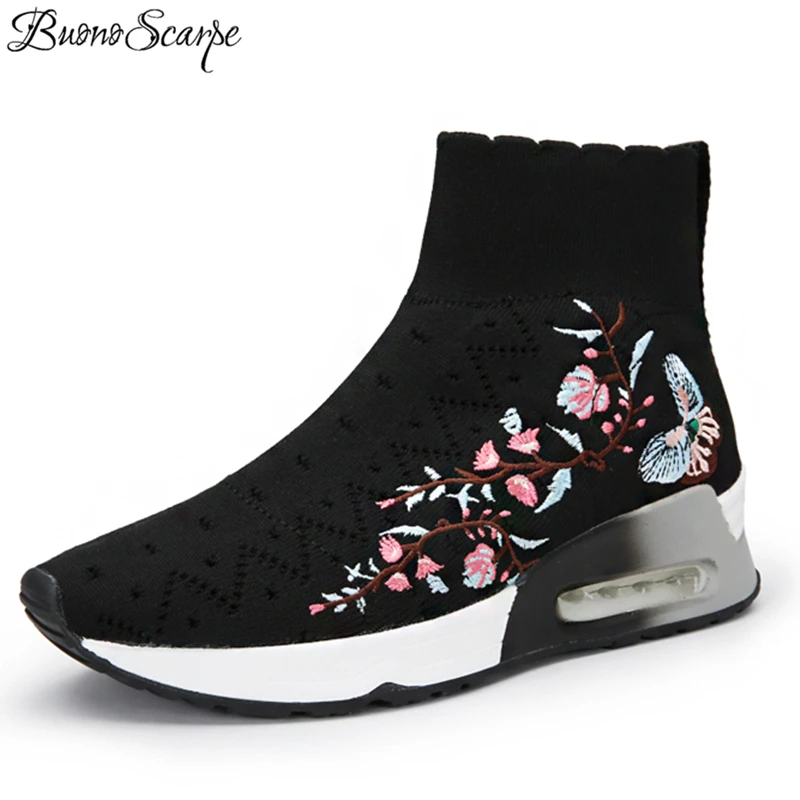 

Buono Scarpe Classic Flat Heels Elastic Ankle Boots Women Wool Knitted Causal Women Sneakers Short Boots Stretch Sock Lady Shoes