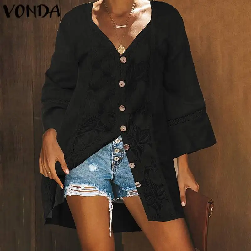 

VONDA Tops And Blouse Women Bohemian Tunic 2019 Autumn Long Sleeve Shirts Offic Blusas Beach Casual Long Party Shirts Plus Size