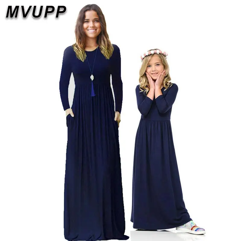 MVUPP/платья для мамы и дочки; Одинаковая одежда для семьи; одежда для мамы и меня; зимнее платье с длинными рукавами для мамы и дочки