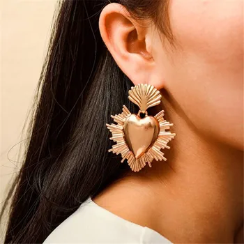

DIEZI Exaggeration Fashion Gold Color Heart Dangle Drop Earrings For Women Ladies Statement Pendant Earrings 2020 New Pendientes