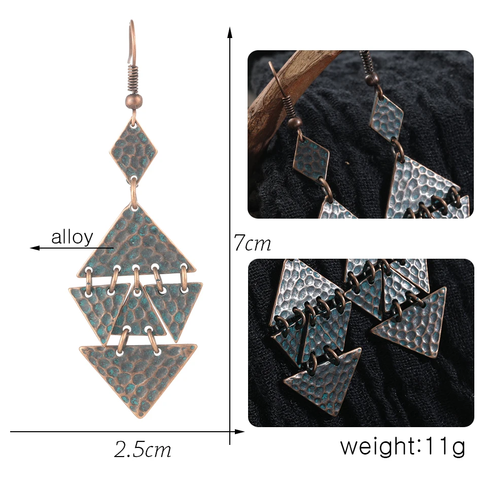 Геометрические boho большие винтажные антикварные зеленые модные серьги 2019