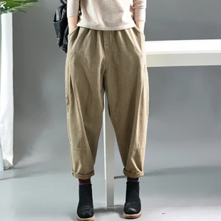 0,65 кг, женские штаны из хлопка, плотные штаны для осени и зимы, большие длинные свободные Ретро Винтажные модные повседневные штаны AZ28173021 - Цвет: A