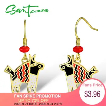 

SANTUZZA Brass Earrings for Women Yellow Gold Color Red Sea BamBoo HANDMADE Enamel Dog Earrings Party Fashion Jewelry