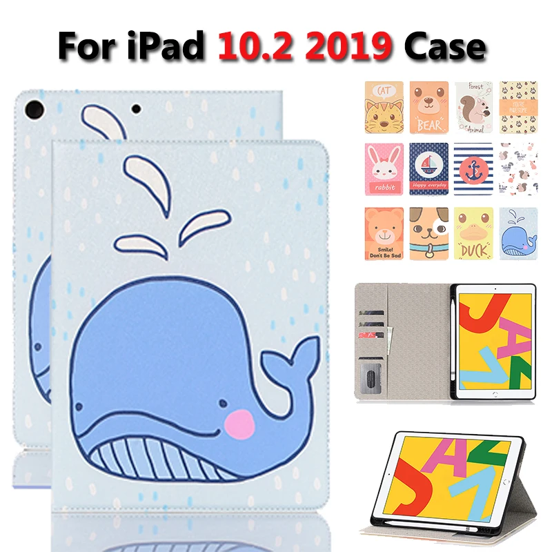 

Cartoon Case For iPad 10.2 2019 Case A2200 A2198 A2197 Card Slot Stand PU Leather Shockproof Cute Cover For iPad 10.2 2019 Case