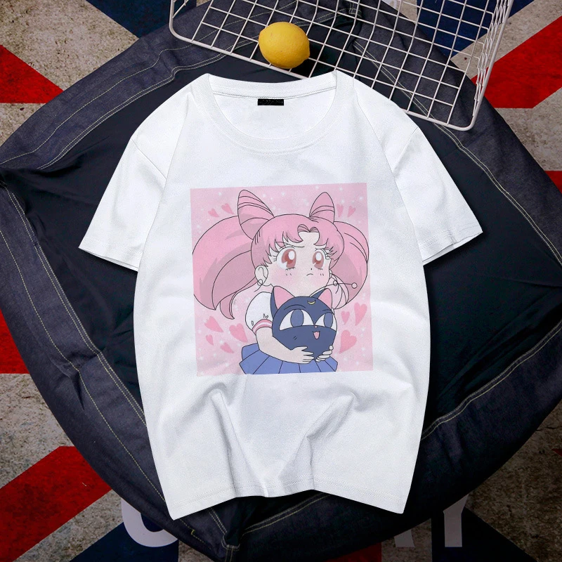 Сейлор Мун Эстетическая Футболка Harajuku негабаритная футболка повседневные топы