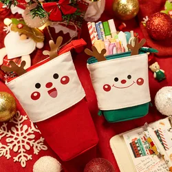 Trousse à crayons rétractable de noël, joli sac de rangement de papeterie scolaire, sac à crayons en toile Kawaii porte stylo pour enfants, cadeau 