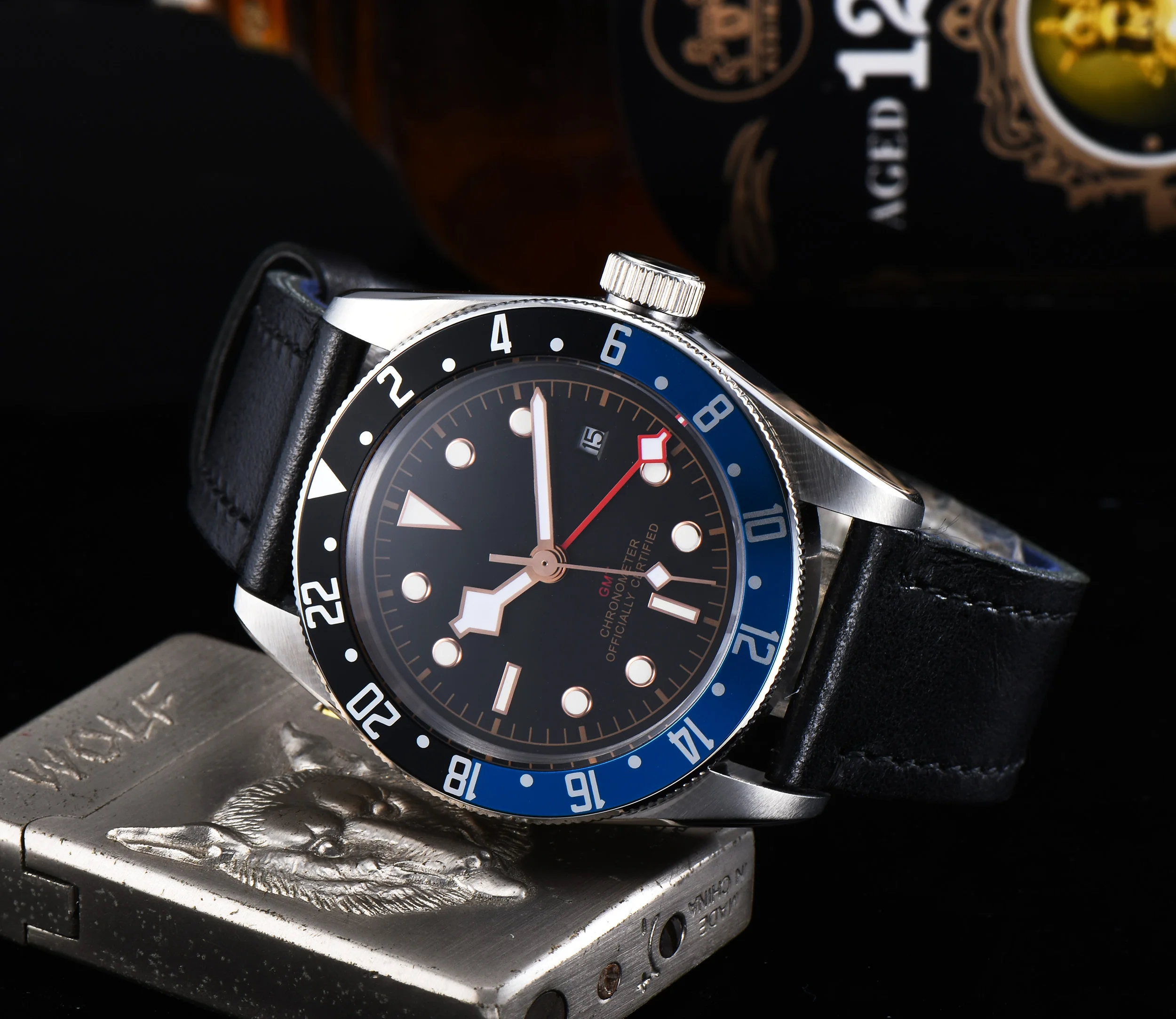 41 мм Corgeut стерильные GMT военный черный циферблат Bay черный и синий ободок автоматические часы мужские