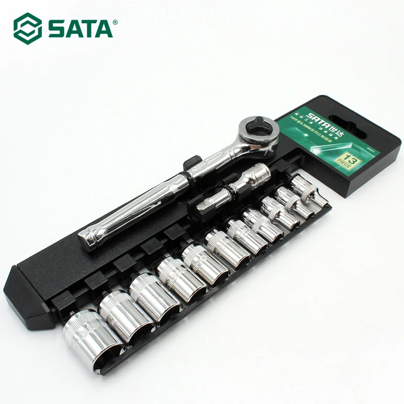 

SATA 13pcs 1/4"Dr.Socket Kit Set Ratchet Wrench Sockets Tool Set Hardware Repairing 09521