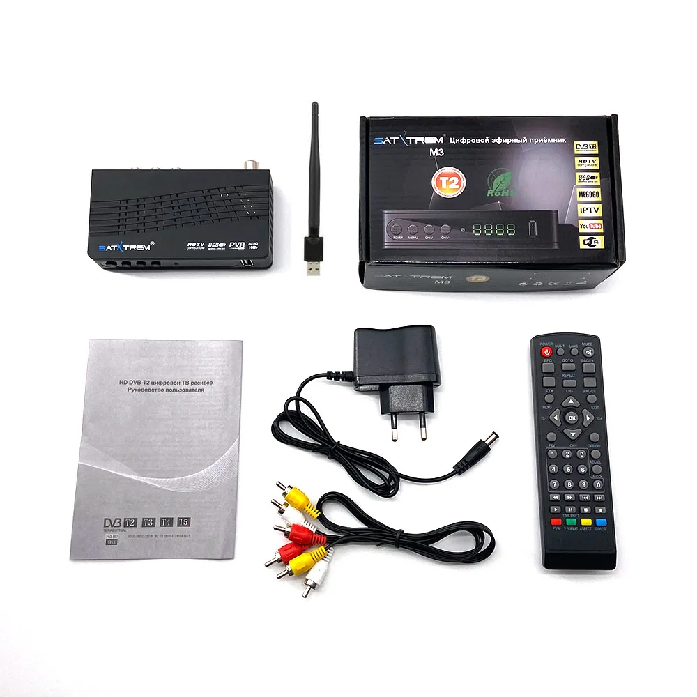 Satxtrem M3 DVB-T2 приемник H.264 Цифровой наземный Full HD 1080P HDMI DVB T/DVB T2 USB Wifi tv Turner DVB приемник для России - Цвет: box with MT7601 wifi