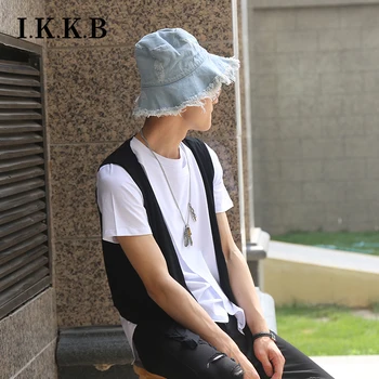 

Summer thin before and after the long waistcoat youth popular relaxed leisure pure color random youth hip-hop street men