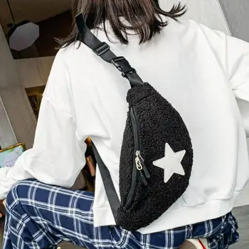 

Star Pattern Plush Fanny Waist Pack Fashion Women Girls Autumn Winter Zipper Phone Money Pouch Female Lady Chest Crossbody Bags