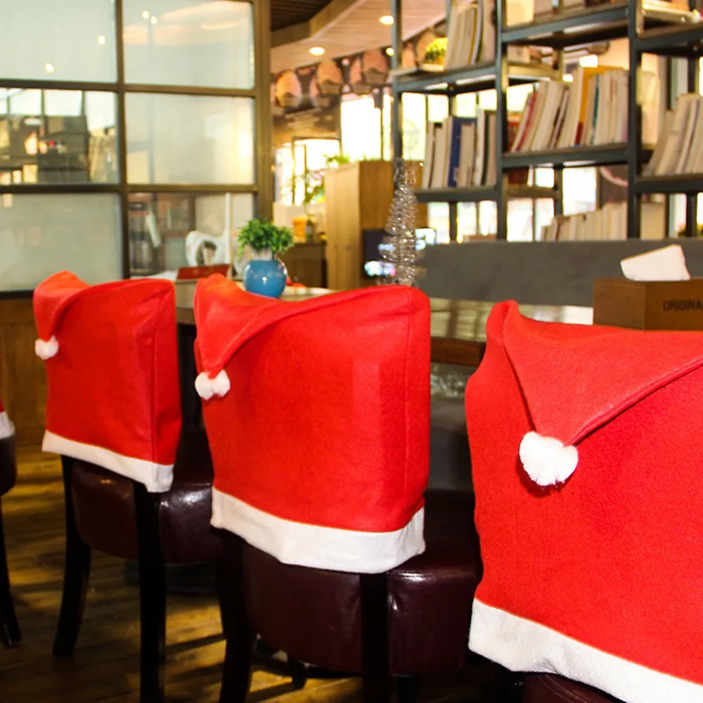 6 шт. Санта шляпа рождественские покрытия для стула декор обеденный стул Рождественские кепки наборы складной чехол на отельные стулья съемные новогодние вечерние