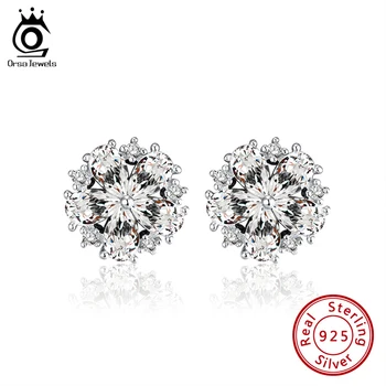 

ORSA JEWELS 100% Real 925 Silver Flower Shape Stud Earrings 2020 Newest Clear Top CZ Cute Earrings Fine Gift Party Jewelry SE257