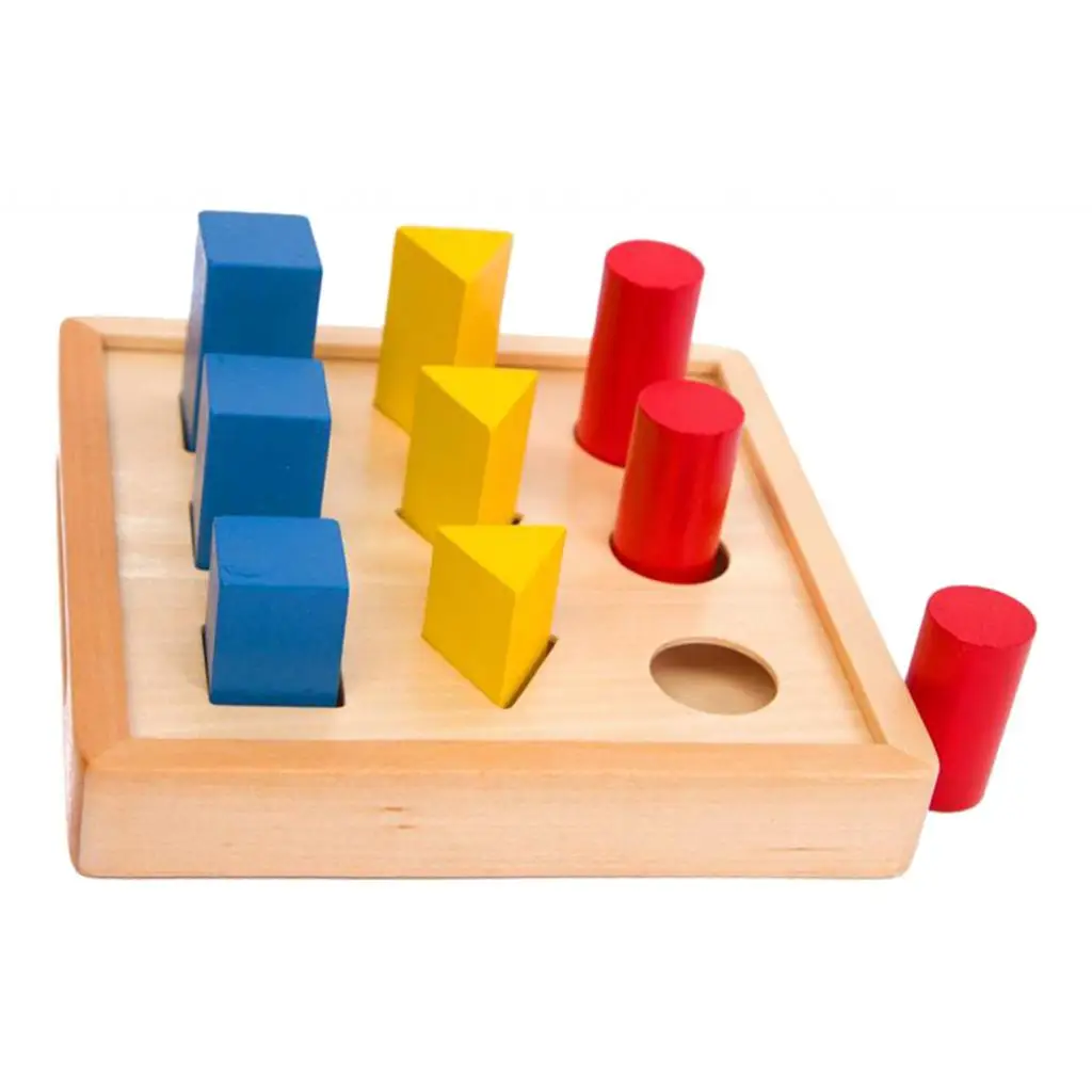 Wooden Geometric Pillars Ladder Blocks, Montessori Materials Shape Sorter Toy, Early Learning & Educational Tools