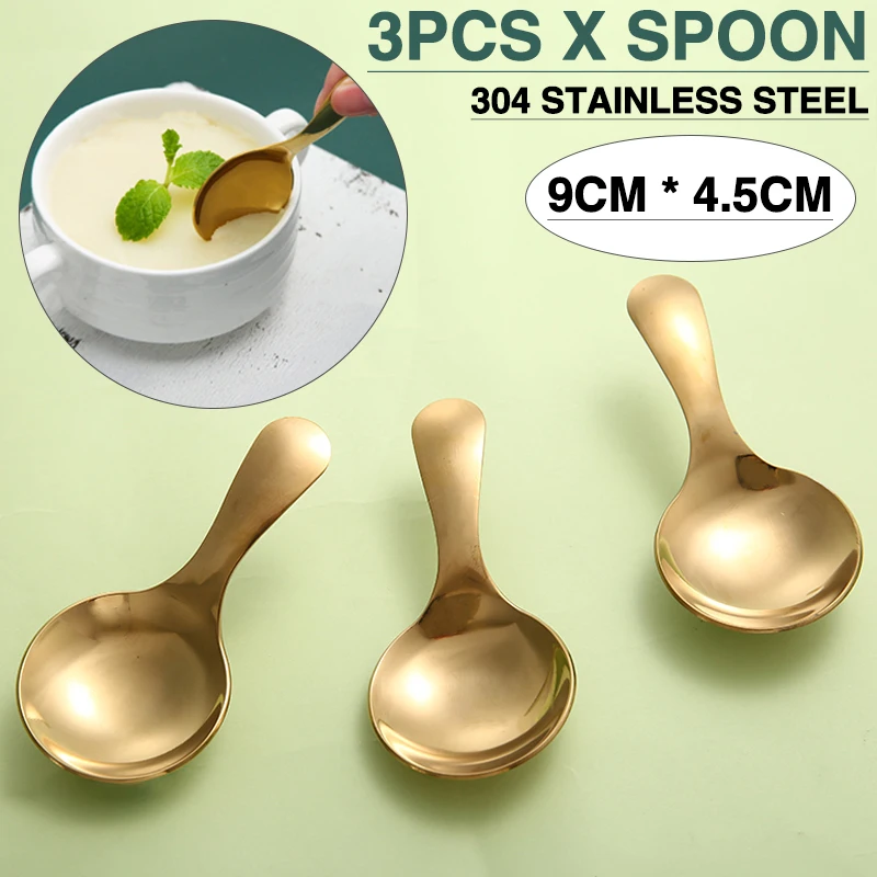 

3pcs Stainless Steel Spoons Sugar Salt Spice Spoon Tea Coffee Scoop Ice Cream Accessories Short Handle Kitchen Accessories
