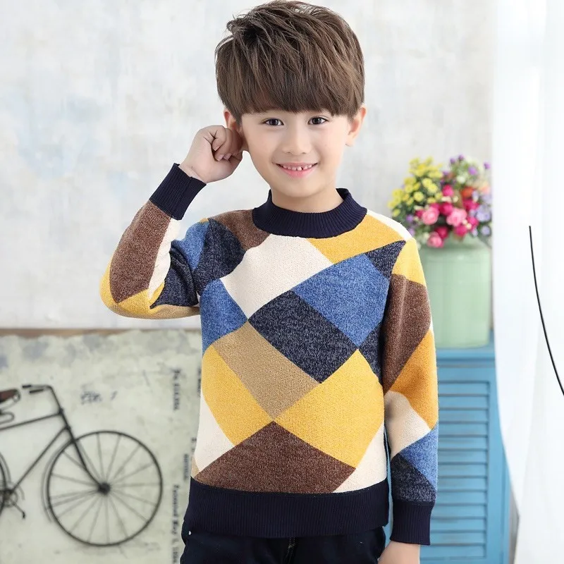 Г. Теплый вязаный пуловер с геометрическими фигурами для мальчиков; свитер