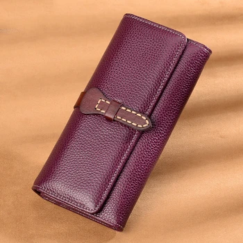 

HUGWISER Vintage Solid Noble Genuine Leather Wallet Long for Women Cowhide Multi-Card Large Capacity Soft Purse Generosity Purse