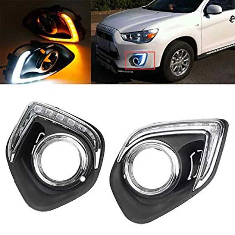 2 шт. светодиодный DRL для mitsubishi asx, противотуманный светильник 2013, противотуманный светильник, дневные ходовые огни, противотуманная фара, сигнал поворота, автомобильные аксессуары