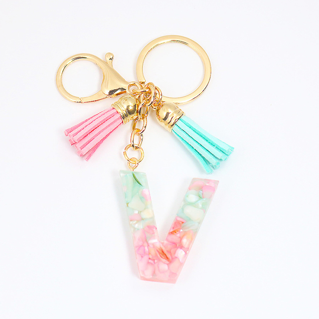 Acrylic Letter Keychains English Alphabet Crystal Women Key Chains Ring Tassels Keyring Holder Pendent Gift Accessory