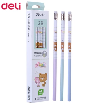 

Deli 12 Pcs High Quality 2B Pencils Cute Cartoon Bear Wood Pencil with Eraser School Stationery Student Prizes Drawing Supplies
