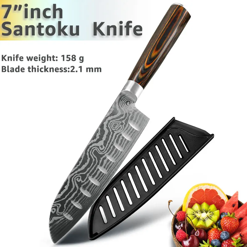 7inch Santoku knife Кухонный нож 8 дюймов, японские ножи шеф-повара 7CR17 440C из высокоуглеродистой нержавеющей стали, дамасский чертежный универсальный набор сантоку, Кливер - Цвет: 7inch Santoku knife