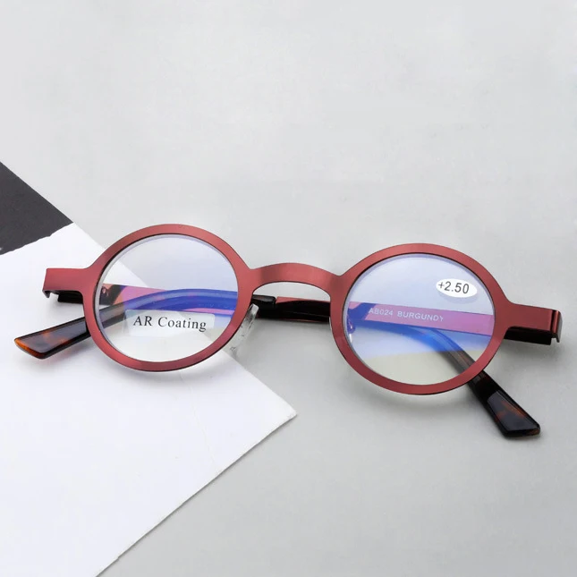Iboode маленький, Круглый, металлический каркас очки для чтения для женщин дамы анти синий свет лучи блокирующие дальнозоркость очки+ 1,50 - Цвет оправы: Red