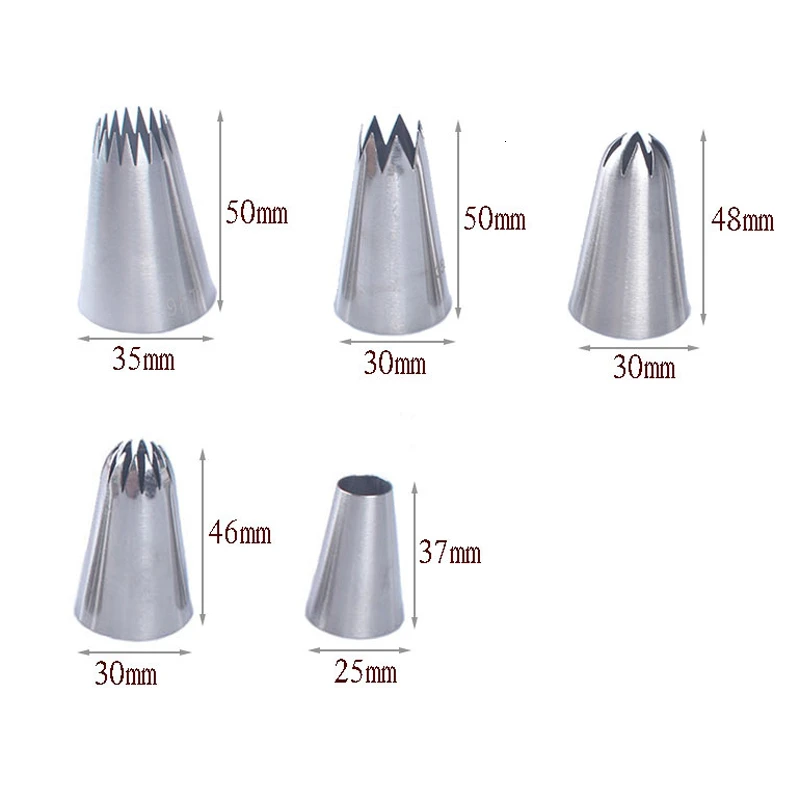 5pcs/set Icing Piping Nozzles Stainless Steel Flower Cream Pastry Tip Nozzles Cupcake Cake Decorating Tools Kitchen Accessories