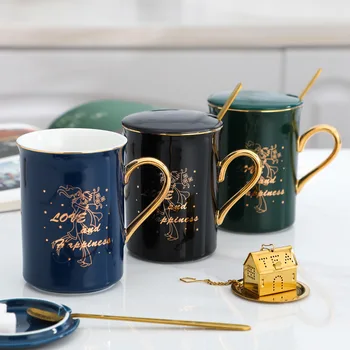 

Mug Ceramic With Lip Printed Cartoon Pattern Couples Cup Wedding Gift Commemorative Mugs Gift Box 350ML