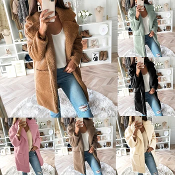 

Elegant Female Artificial Fur Slim Women Coat Solid Colors Wadded Jacket Warm Winter Soft Overcoat Outerwear Ladies Cardigan