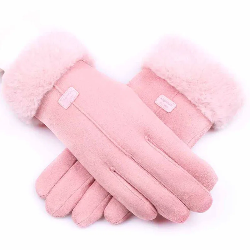 pink Новые зимние женские замшевые перчатки с сенсорным экраном однотонные теплые варежки с сенсорным экраном бейсболка для походов с защитной сеткой теплые перчатки - Цвет: pink
