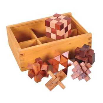 

6PCS/Set Wooden Puzzle IQ Brain Teaser Burr Interlocking Puzzles Game Toys Gift for Adults Children