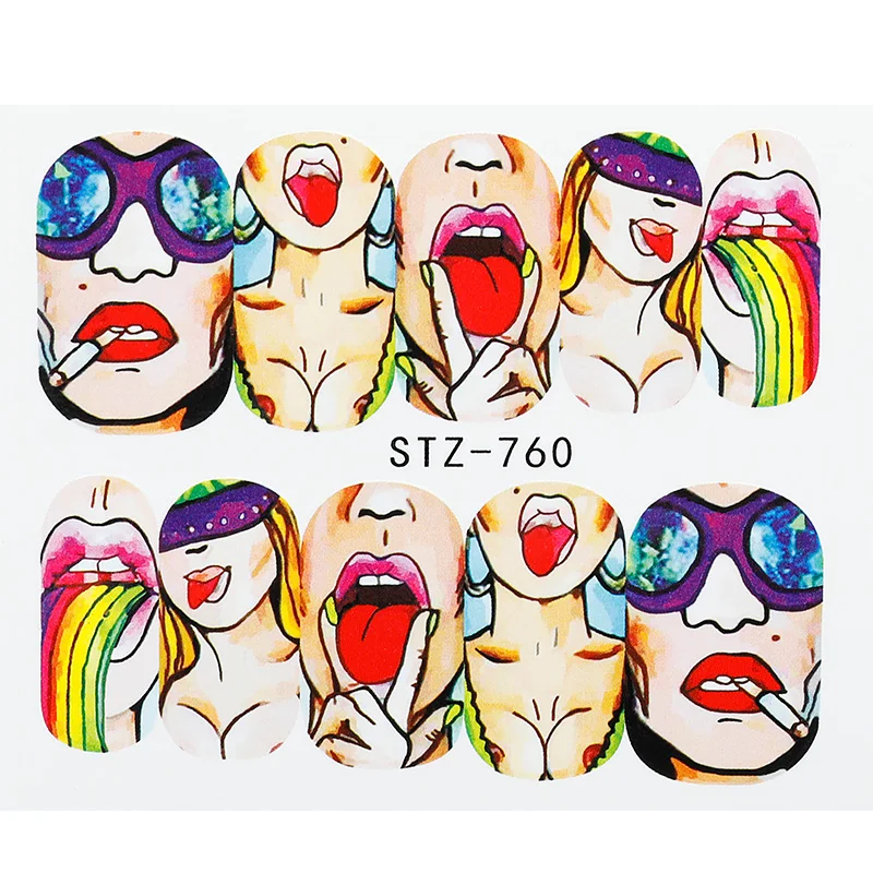 RWTT, интересные наклейки для ногтей, сексуальные губы, классная девушка, Водные Наклейки, обертывания, Мультяшные ползунки, декоративный маникюр, Красочные - Цвет: STZ-760