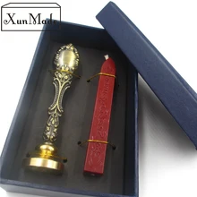 D) индивидуальная восковая печать штамп с уплотнительными восковыми палочками Подарочная коробка ретро винтажная деревянная металлическая ручка Высокое качество штамп набор