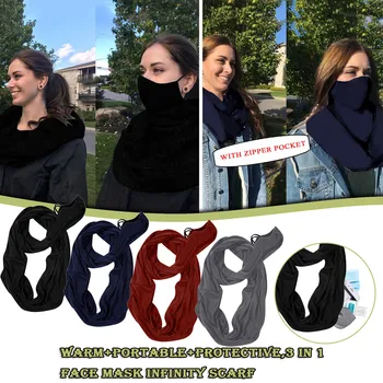 

3 In 1 Mask Outdoor Protective Scarves Neck Tube Face Mask Portable Warm Face Cover Mask Hidden Pocket Infinity Scarf