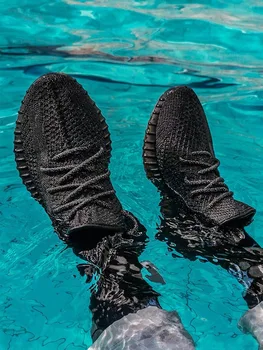 

kanye black spor ayakkabi erkek fluorescent plataforma shoes flying weave hombre tenis sneakers comfort unisex mesh shoes 47 48