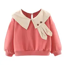 Осенний хлопковый теплый свитер с длинными рукавами, с кроличьими ушками, с вырезами, для повседневной носки, для маленьких детей, для девочек, корейский Милый джемпер