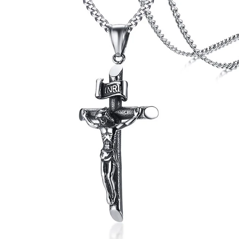 

Stainless Steel Men Necklaces Chain Pendants Jesus Christian Cross Punk Rock Hip Hop for Biker Male Boy Jewelry Creativity Gift