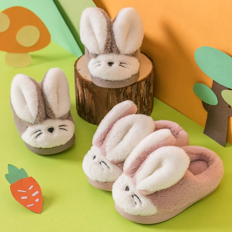 

Winter New Style CHILDREN'S Shoes Cute Cartoon Rabbit Children Wool Sleeper Men's Home Indoor Couples Plush Cotton Slippers Wome