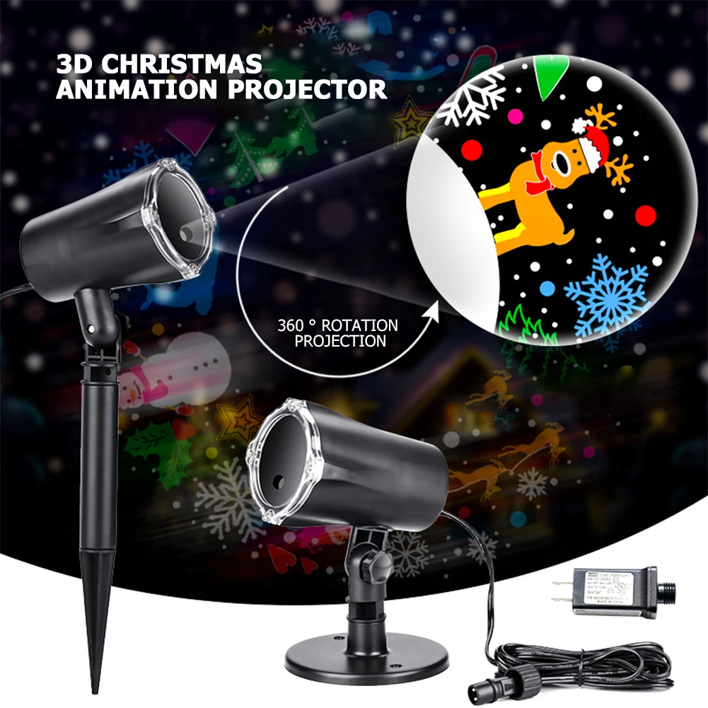 

5W 3D Christmas Animation LED Projector Lamps Stage Light Lawn Light Pathway Spotlight for Party KTV Bar Christmas Decor US plug