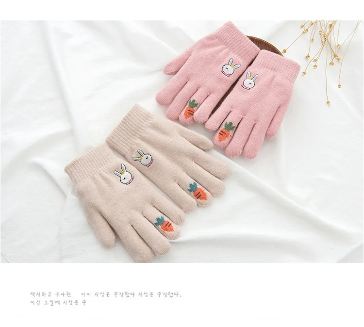 Высококачественные зимние детские теплые вязаные перчатки с пальцами для девочек, двухслойные бархатные перчатки для детей, От 5 до 8 лет