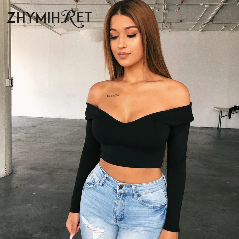 ZHYMIHRET 2020 осенняя футболка с длинным рукавом и открытыми плечами женский