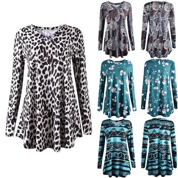 

Elegant Plus Large Size Women's Blouses Summer Tops New Leisure Blouse Loose Flower Print Long Sleeve Shirts #35