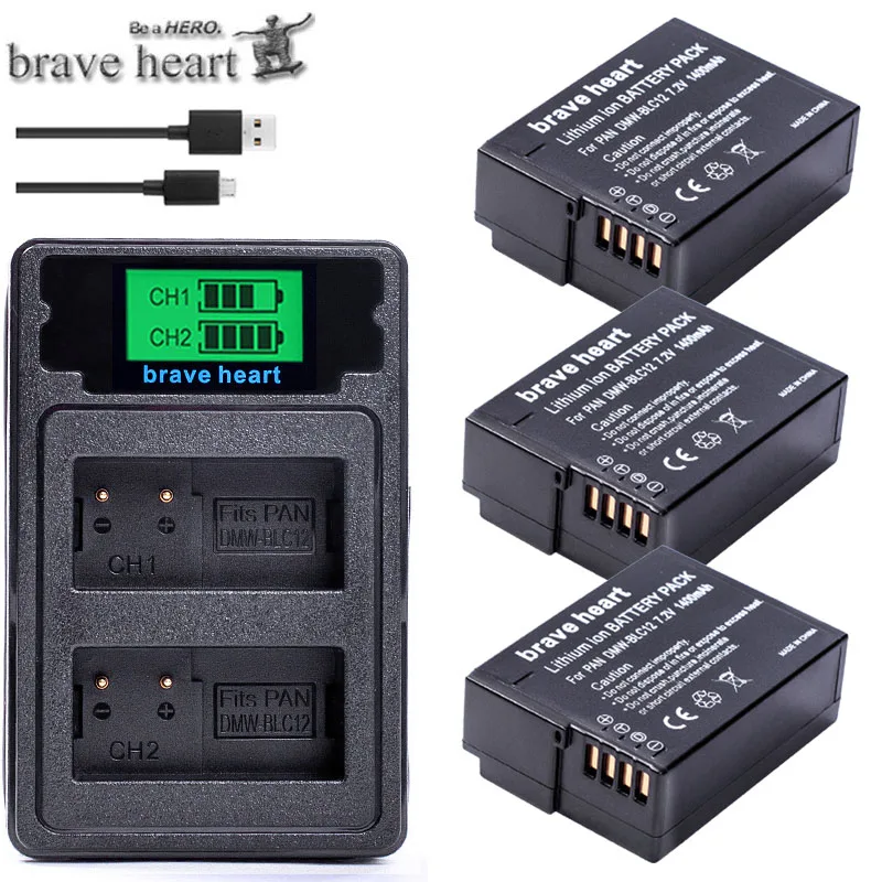 Батарея DMW-BLC12 BLC12E BLC12PP DMW BLC12 батареи+ двойное зарядное устройство для Panasonic Lumix FZ1000, FZ200, FZ300, G5, G6, G7, GH2, DMC-GX8 - Цвет: charger and 3battery
