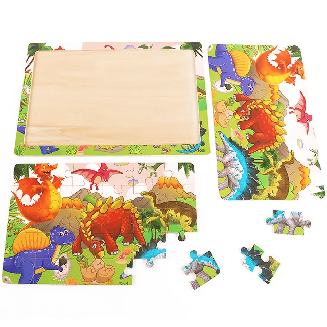 Hot New 30 Piece Wooden Puzzle Animal Kids Toy Wooden Jigsaw Puzzles Cartoon Vehicle Baby Learning Educational Toys for Children 2