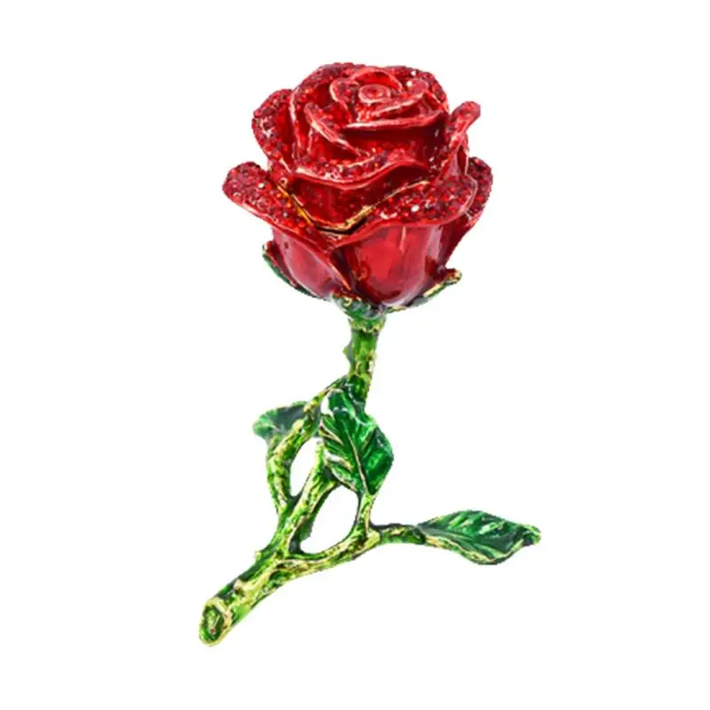 

1PC Rose Flower Shape Alloy Ring Storage Box Metal Crafts Adornment for Lover Proposal Valentine's Day