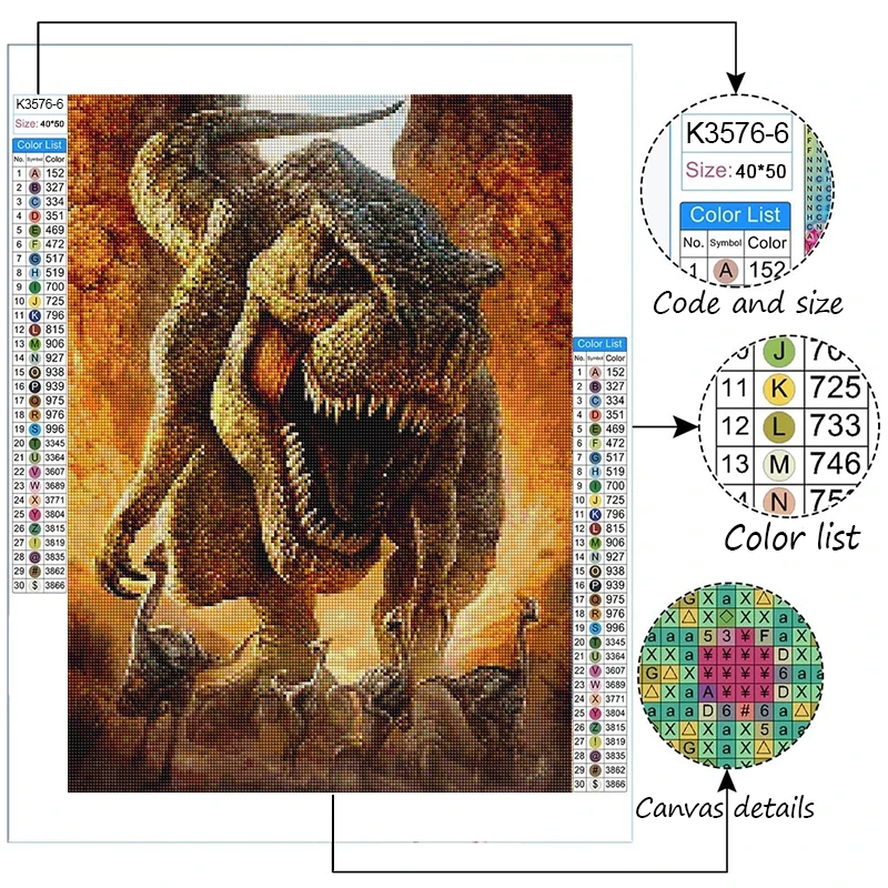 5D AB Diamond Painting Dinosaur Full Drill DIY Diamont Embroidery Animal Mosaic Tyrannosaurus Rhinestone Picture Home Decoration