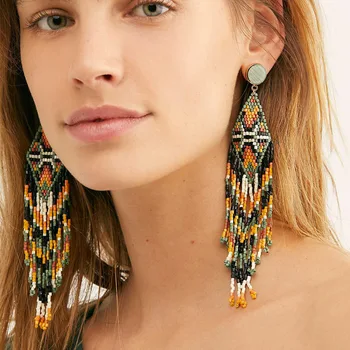 

New Bohemian Earrings women 2020 fashion beads tassel earrings hand-woven Boho pendant accesorios drop earrings femme mujer mada
