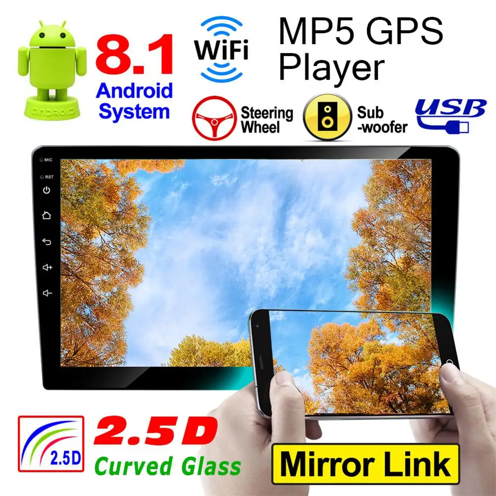 Car Mp5 Multimedia Player 9 Inch Bluetooth 4.0 WiFi Car Stereo GPS Navigator Android 8.1 USB AM/FM Steering Wheel Control